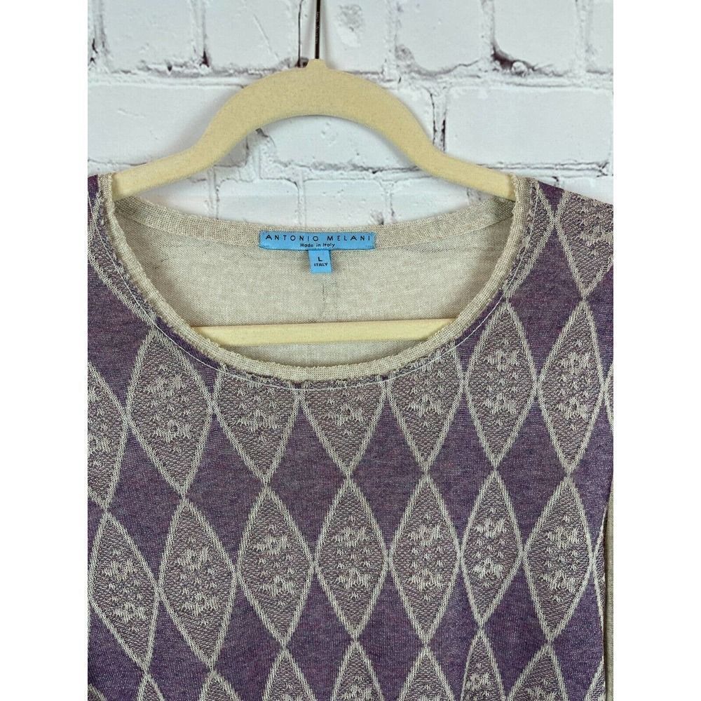 ANTONIO MELANI violet beige knit collarless top pullover long sleeve sweater L - Picture 2 of 8